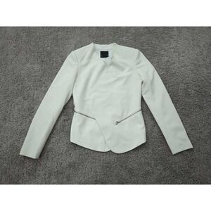 Trouve Jacket Womens Small White Faux Leather Zip Front Moto‎ Blazer Fitted Chic